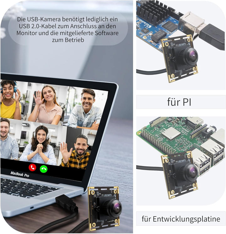 16MP USB Kameramodul mit Fischaugenobjektiv, 180° Weitwinkel, USB 2.0 Webcam UHD 4K, Plug & Play für