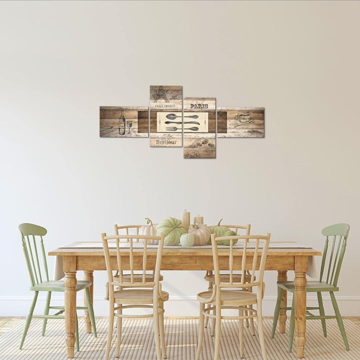 Runa Art Bild Modern Küche Holz - Made in Germany - Wandbilder Vintage Besteck Braun 4 Teilig 038042