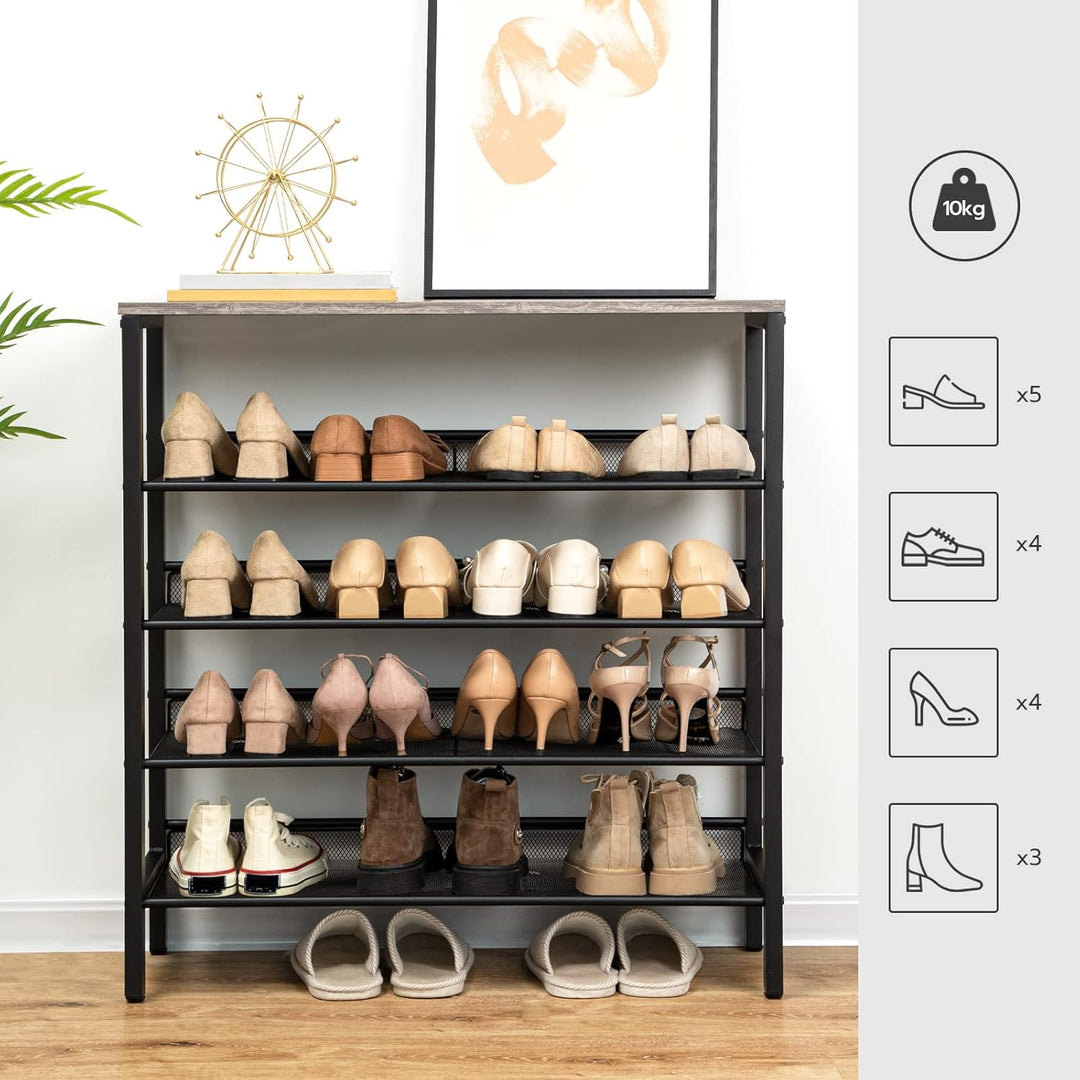 HOOBRO Schuhregal, 5-lagiges Schuhschrank, Verstellbares Schuhablage, Flach und Neigbar, Langlebig u