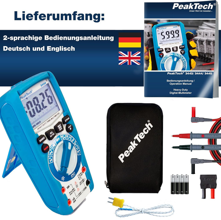 PeakTech 3444 – True RMS Digital Multimeter, Wasserdicht (IP67), 6000 Counts, Extrem Robustes Gehäus
