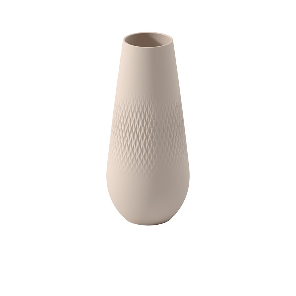 Villeroy & Boch - Manufacture Collier sand, hohe Vase Carré, 26 cm, Premium Porzellan, Beige, Hoch C