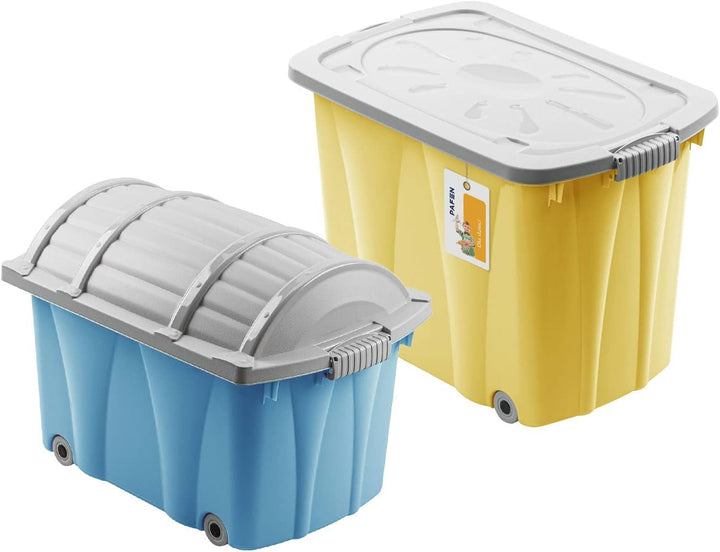 PAFEN Piraten Spielzeugkisten SET – 2x Schatzkiste 49l + 62l mit Rollen - Spielzeugbehälter Aufbewah