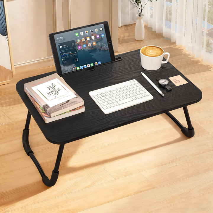 Schwarze Laptop-Schreibtische für Erwachsene Holz-Laptop-Computerständer Tische Klappbarer Lap-Bed-T