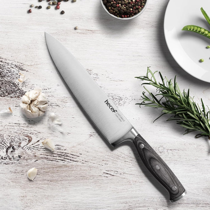 hecef Messerset, 3 tlg Küchenmesser Set mit Pakkawood Griff, Full-tang, Scharfes Kochmesser Profi Me