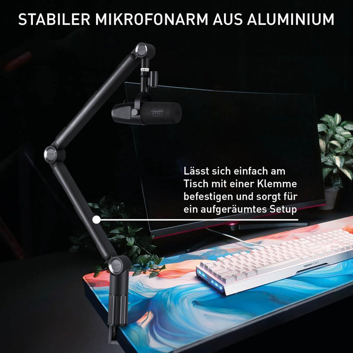CHERRY XTRFY NGALE BOOM ARM, Robuster Mikrofonarm aus Aluminium, Integriertes Kabelmanagement, 3/8 Z