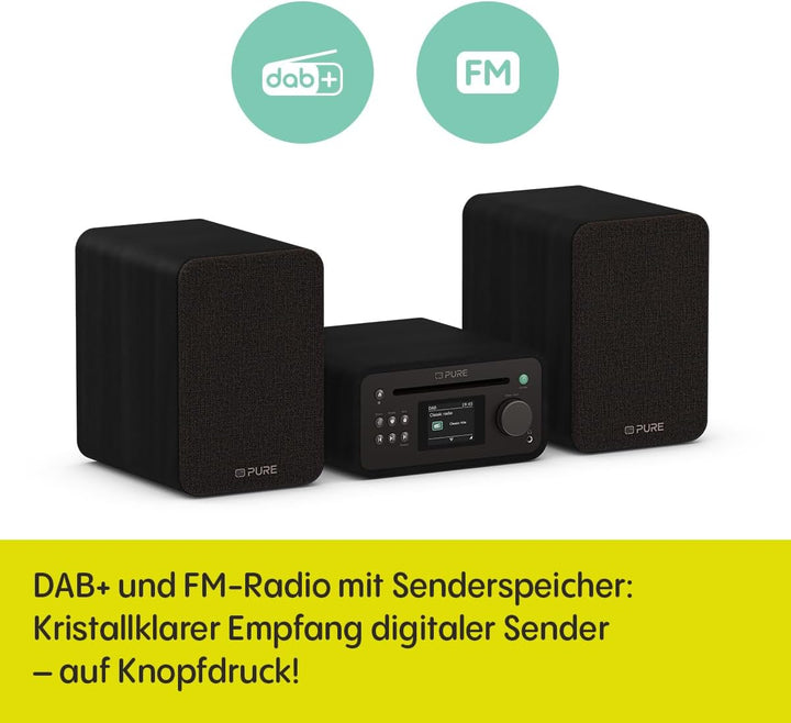 Pure Classic Stereo Mini Mikro HiFi Anlage mit CD-Player DAB+ Radio Bluetooth 5.3 USB AUX Kopfhörera