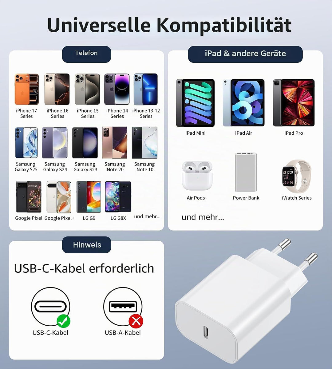 BHHB 20W USB C Ladegerät, A-pple Adapter Netzteil für i-Phone entwickelt, USB C Stecker mit i-Phone