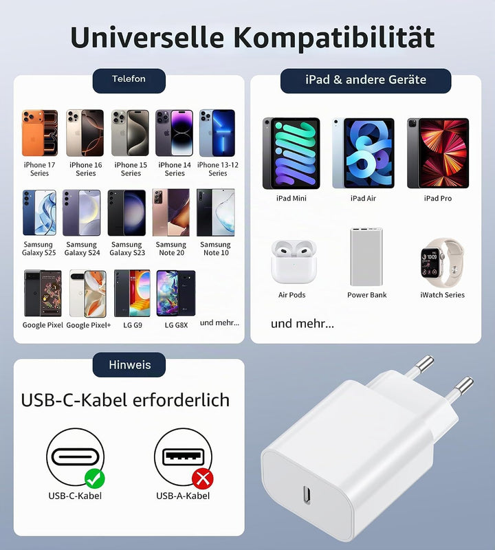 BHHB 20W USB C Ladegerät, A-pple Adapter Netzteil für i-Phone entwickelt, USB C Stecker mit i-Phone