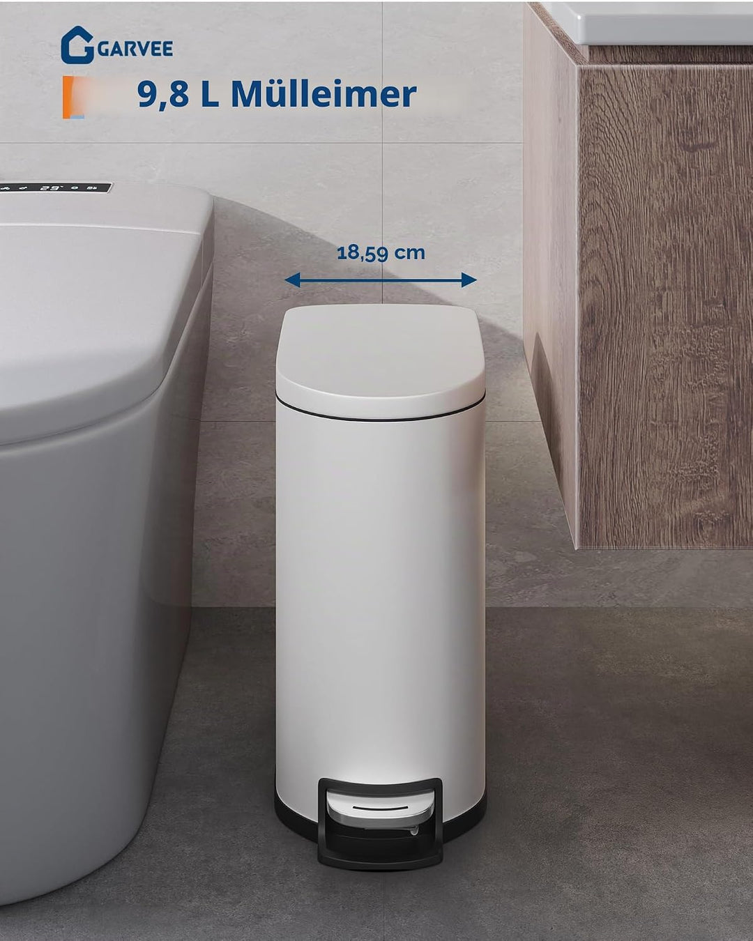 GarveeHome 10-Liter Edelstahl-Badezimmer-Mülleimer mit Edelstahl-Deckel, Fusspedal,wasserdicht, klei