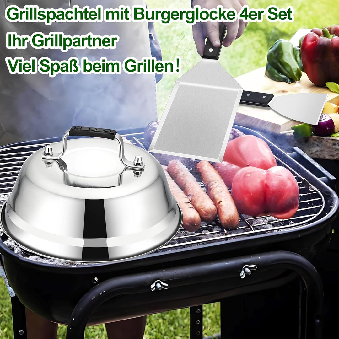 HaWare Grillspachtel mit Burgerglocke 4er Set, Abs Kunststoffgriff 2&#xD7;Grillspachtel + 2&#xD7;Bur