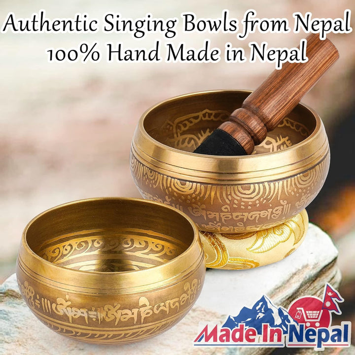 Hihealer Tibetanische Klangschalen 2er Pack Set, 100% Handgefertigte Klangschalen aus Nepal mit Anle