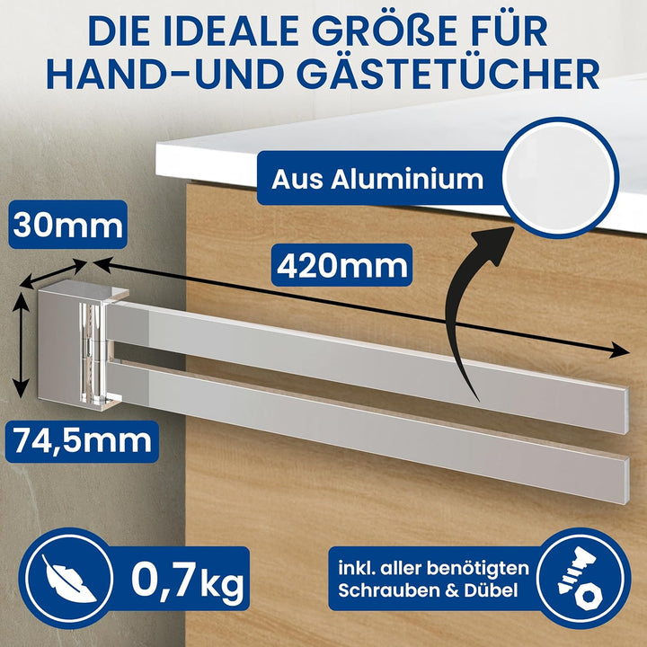 rtmr Handtuchhalter Wandmontage &amp; Schrankmontage, 2-armig, schwenkbar, Chrom, Premium Gästehandtuchh
