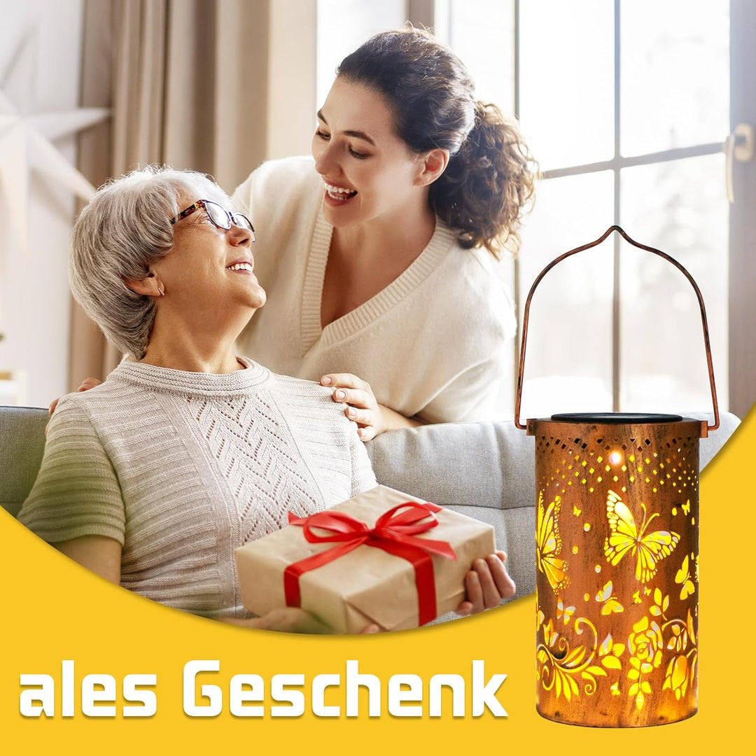 Solar Laternen Outdoor Hängelaternen, Schmetterling ausgehöhlte Metalldekoration Laterne, wasserdich