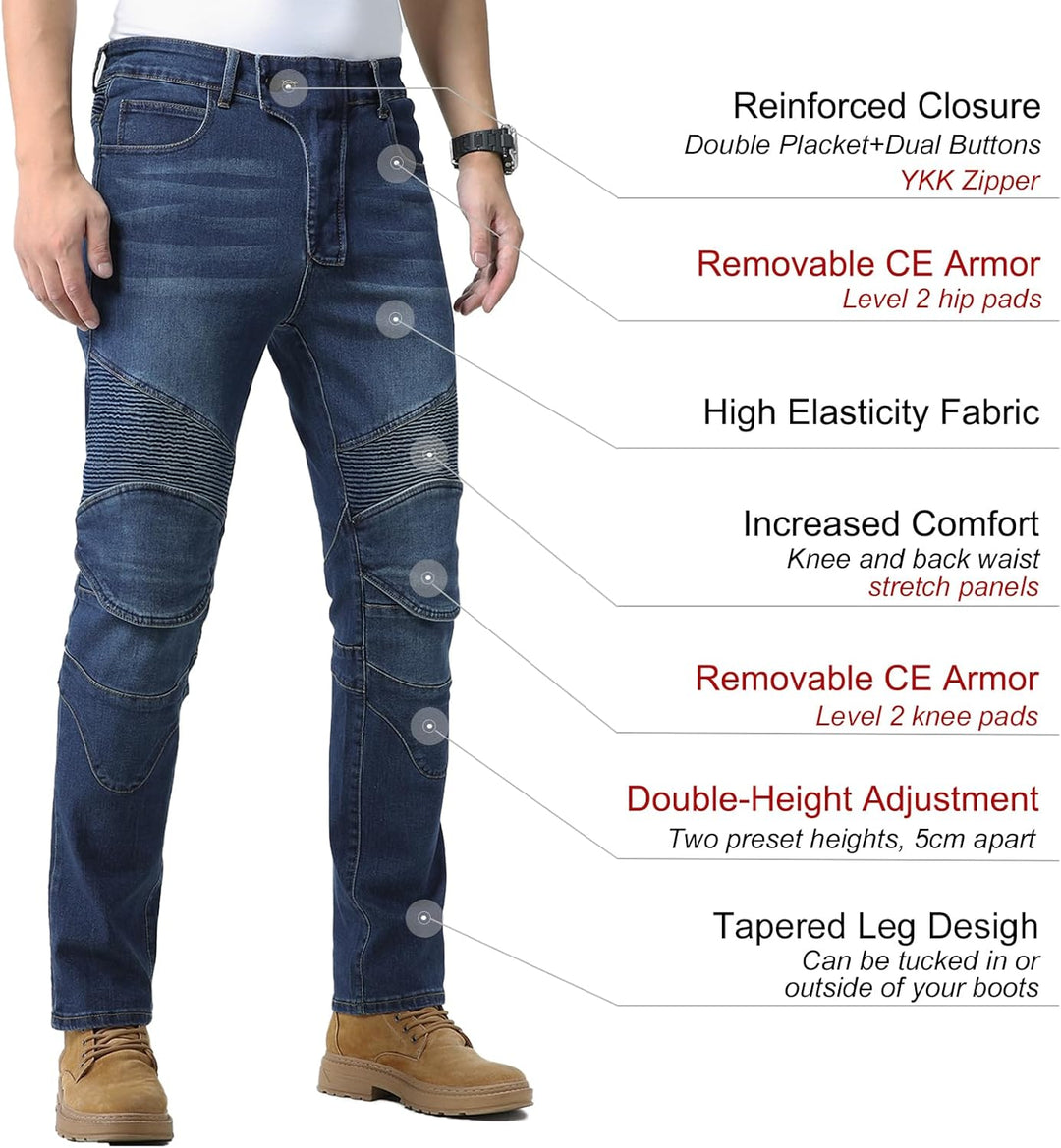 CTBQiTom Herren Motorrad Jeans Motorrad Hosen Schutz Motorradhose mit Abnehmbarer CE Rüstung 38W / 3