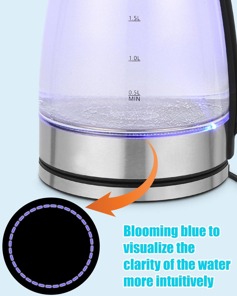 Glas Wasserkocher 2.0 liter,2300w,BPA-frei,blaue LED-Beleuchtung,schnelles Kochen,Trockenaufschutz,3