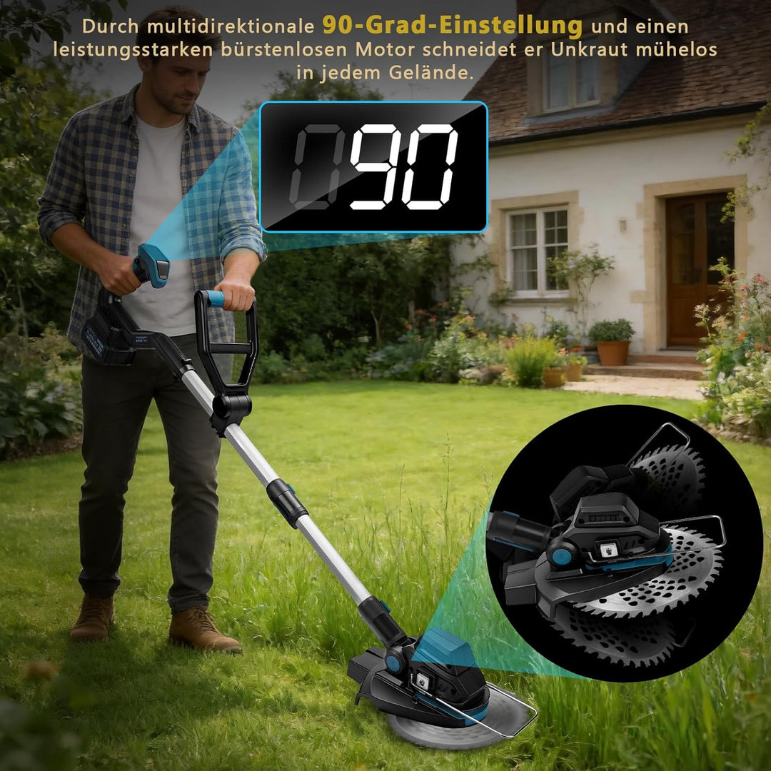 7-in-1 Akku-Rasentrimmer für Makita-Akkus mit 2 Akkus&amp;Ladegerät | 1200W Freischneider mit Unkrautbür
