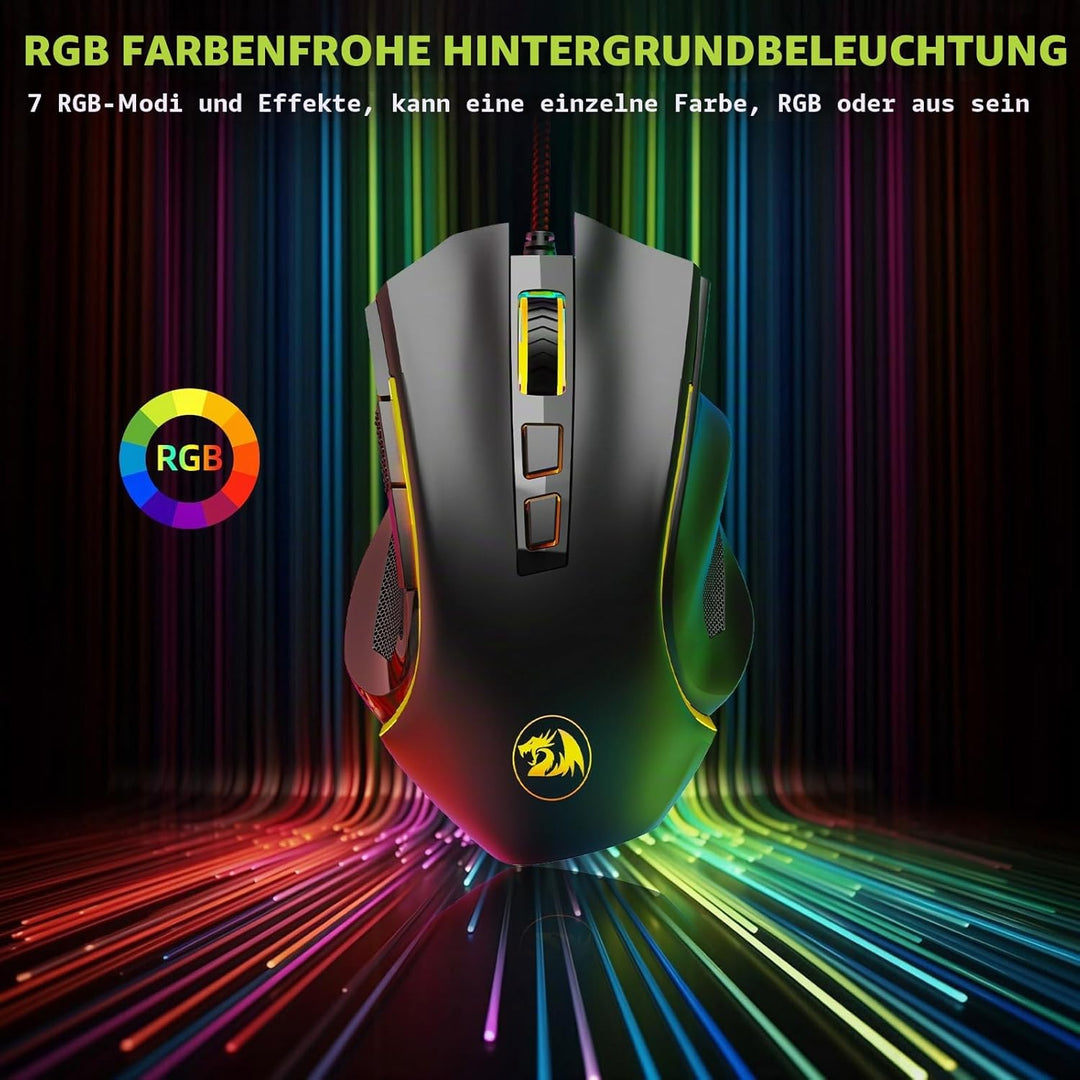 Redragon M602 Gaming Maus mit Kabel, Wired Computer Mouse Gaming mit Treiber, 7 Programmierbare Tast