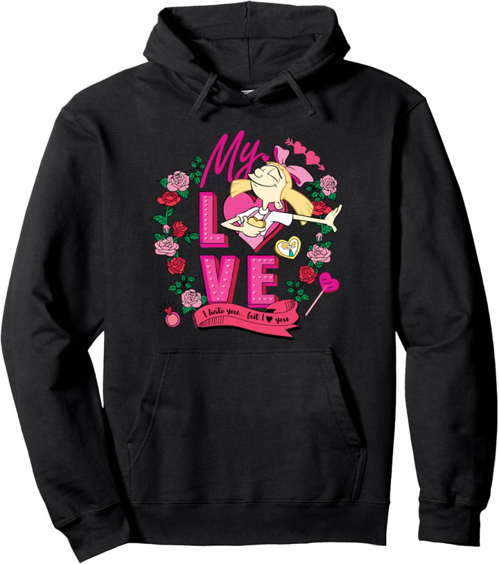 Hey Arnold! Valentine's Day Helga, I Hate You But I Love You Pullover Hoodie