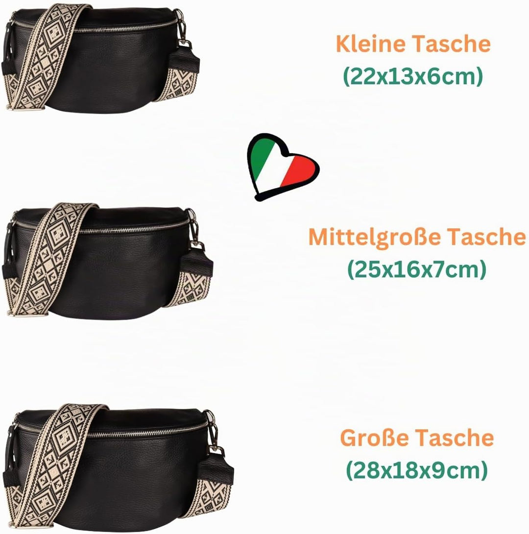 MIRROSI® Bauchtasche Damen, Echtleder, Made in Italy, Umhängetasche, Brusttasche, Crossbody Bag (1 T