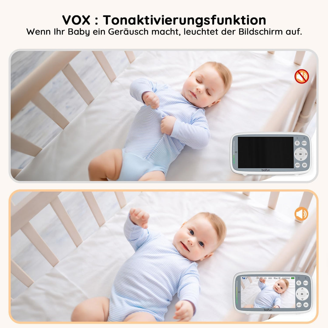 BOIFUN Babyphone mit 2 Kameras, VOX Nachtsicht Babyfon, Temperaturüberwachung, Gegensprechfunktion V