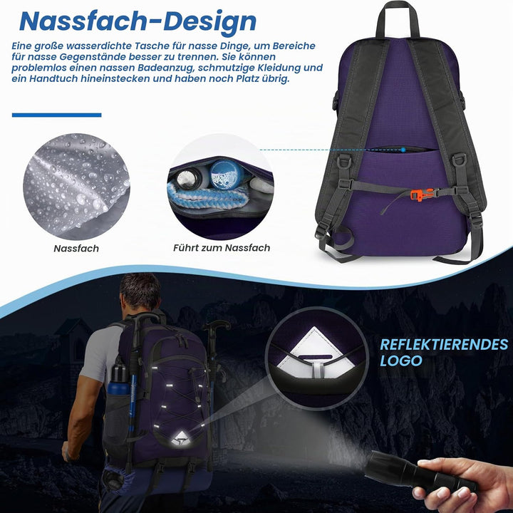 IGOLUMON Wanderrucksack Herren Damen 40L Wasserdichter Rucksack Leicht Faltbarer Reiserucksack Trekk