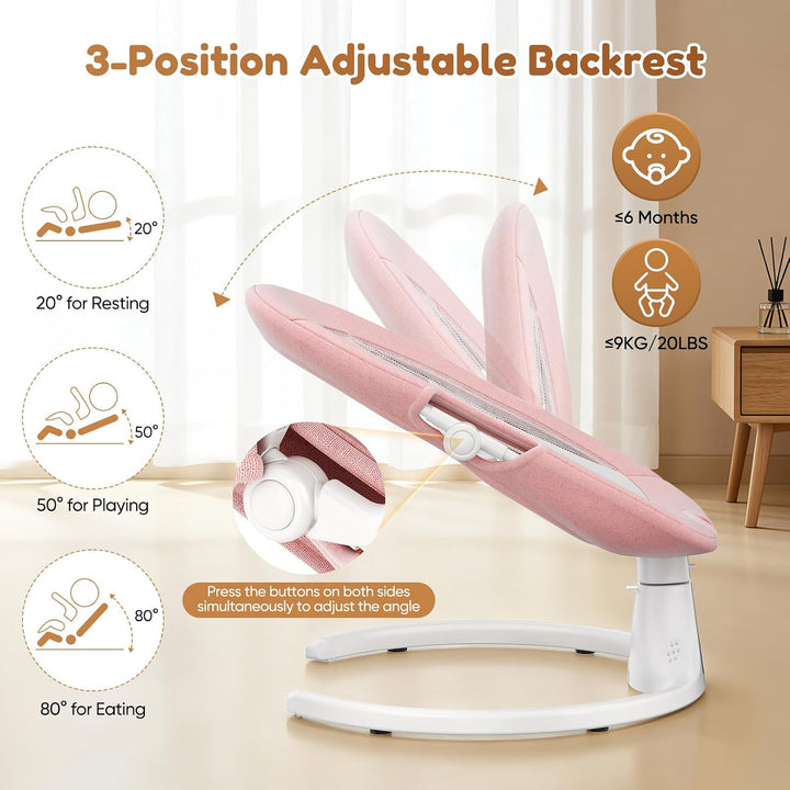 Verstellbare Rückenlehne Babyschaukel, Bluetooth Elektrisch Babywippe Mit Abnehmbares Kissen und Abn