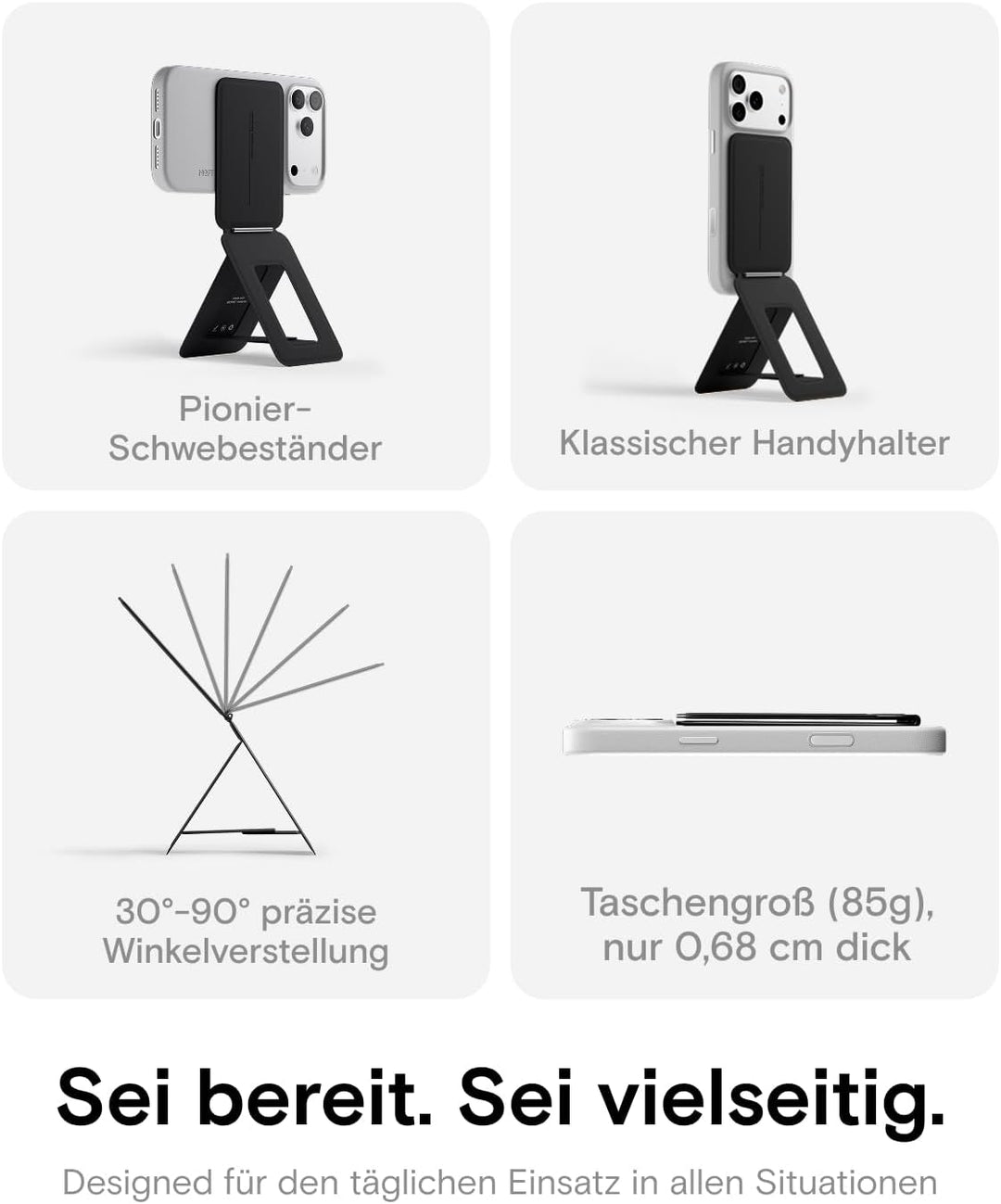 MOFT Stativ für iPhone 17/16/15/14/13/12 Serie, Snap Unsichtbarer Handy Stativ Ständer mit 3 Modi fü