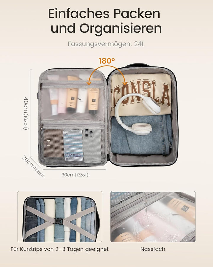 LOVEVOOK Ryanair Handgepäck 40x30x20, Rucksack Handgepäck Flugzeug Herren für 14 Zoll Laptop, 24L Kl