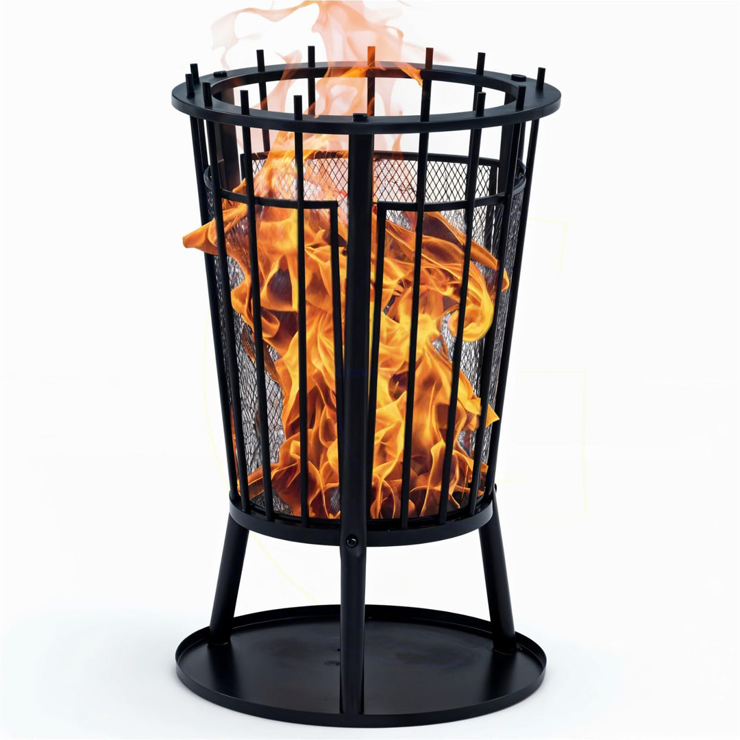 Gravidus Feuerkorb für Holzscheite & Grillkohle, pulverbeschichtetes Eisen, 40x61 cm mit Funkenschut