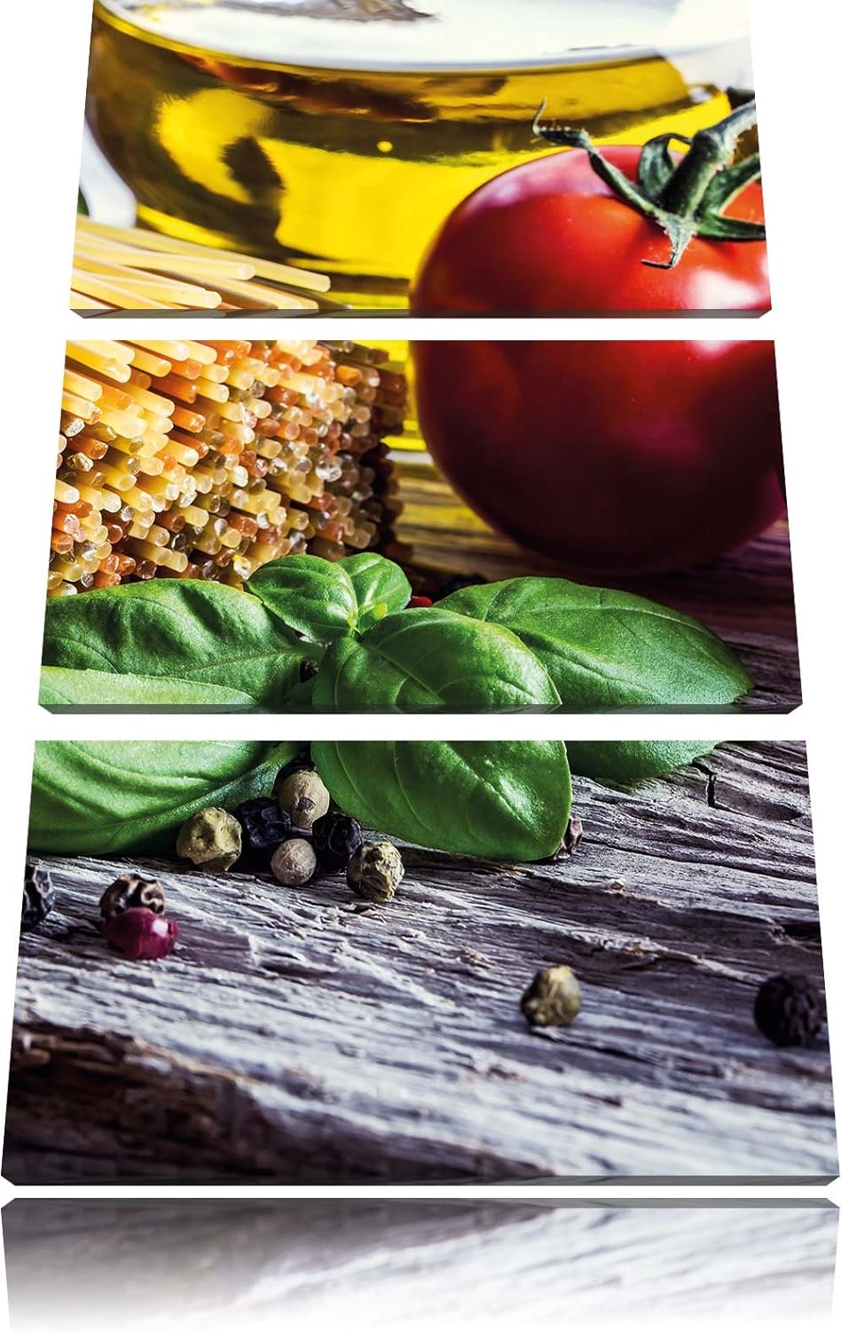 Pixxprint Spaghetti mit Tomaten und Parmesan/Format: 3-Teiler (120x80cm) cm/Leinwandbild fertig besp