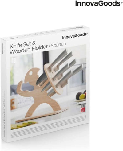 InnovaGoods® Holzmesser-Set Spartan, 7-teilig, schneidet Lebensmittel präzise und sicher, hochwertig