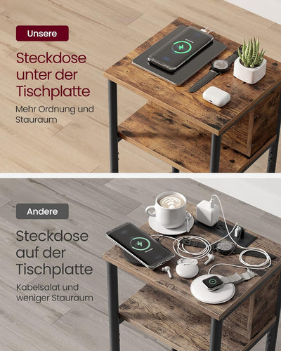 VASAGLE Beistelltisch, Nachttisch mit Steckdose, schmal, 2 AC-Anschlüsse, 2 USB-Anschlüssen, 30 x 34