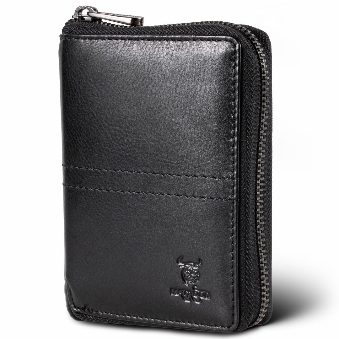 MATADOR® Leder Geldbörse Herren mit Reissverschluss Black Geldtasche TüV geprüfter RFID & NFC Schutz