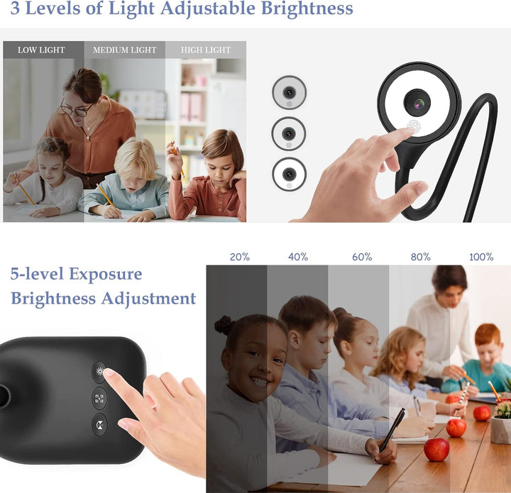 PAKOTOO USB Dokumentenkamera &amp; Visualizer Schule im A3-Format, 3-stufige LED-Leuchten, Bildumkehrung
