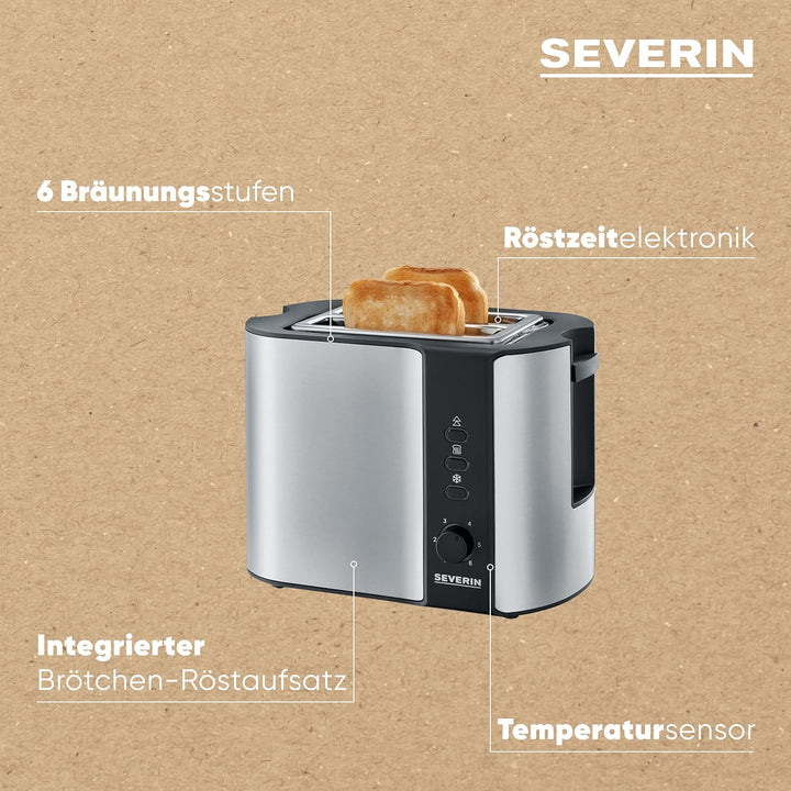 SEVERIN Automatik-Toaster, Toaster mit Brötchenaufsatz, hochwertiger Edelstahl Toaster zum Toasten,