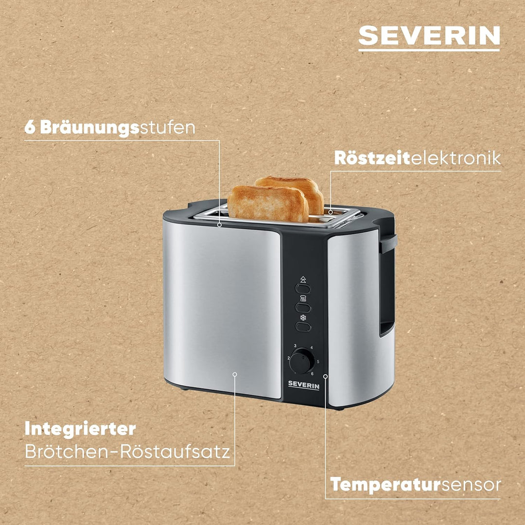 SEVERIN Automatik-Toaster, Toaster mit Brötchenaufsatz, hochwertiger Edelstahl Toaster zum Toasten,