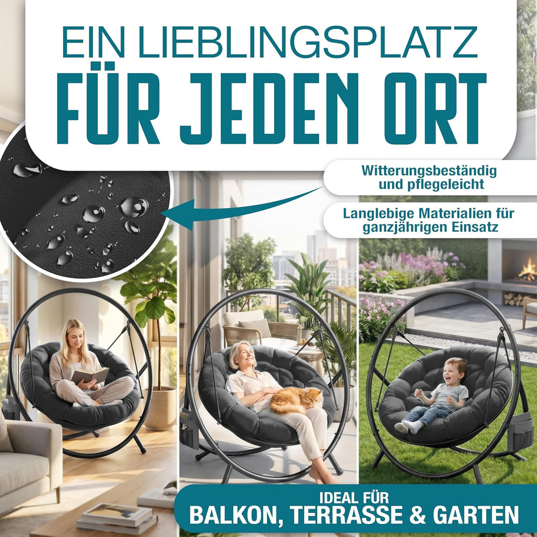 KESSER® Hängesessel mit Gestell Bali Hängeschaukel Hängestuhl bis 150kg für Indoor und Outdoor + Kis