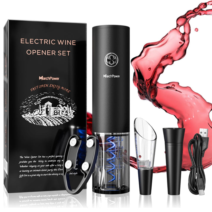 Marchpower Elektrischer Weinflaschenöffner Set 5-in-1 Weinöffner Set Wiederaufladbarer Korkenzieher