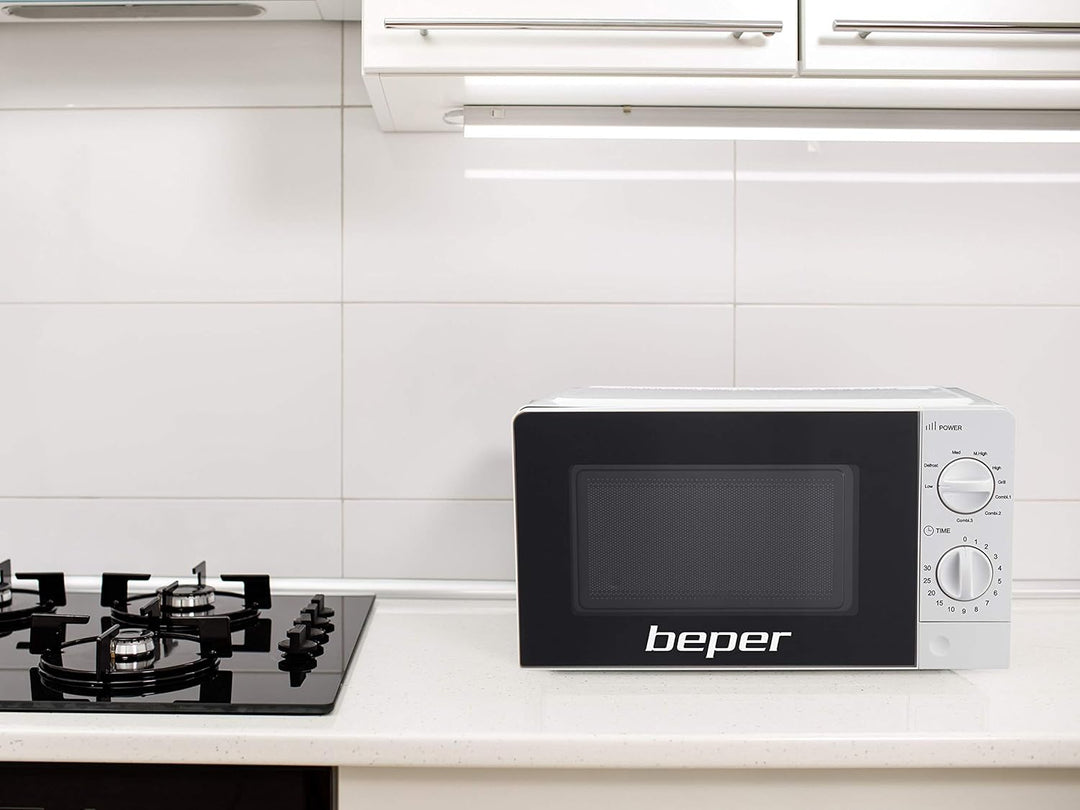 BEPER P101FOR001 Mikrowelle 20 l mit Grill, 700 Watt, einstellbarer Timer, 5 Leistungsstufen, 3 Koch