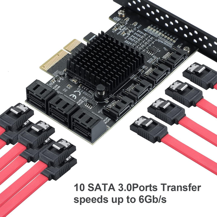 MZHOU PCI-E SATA Erweiterungskarte,10 Port PCI Express SATA Controller Karte, 6 Gbit/s SATA 3.0 PCIe