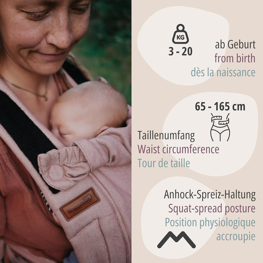 Hoppediz Bondolino b.pure Babytrage ab Geburt für Neugeborene, Burgundy | Ergonomische Halbschnallen