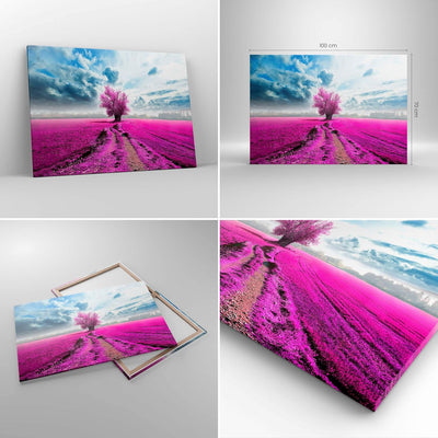 Bilder auf Leinwand 100x70cm Leinwandbild Heidefeld Baum Wolken Landschaft Gross Wanddeko Bild Schla