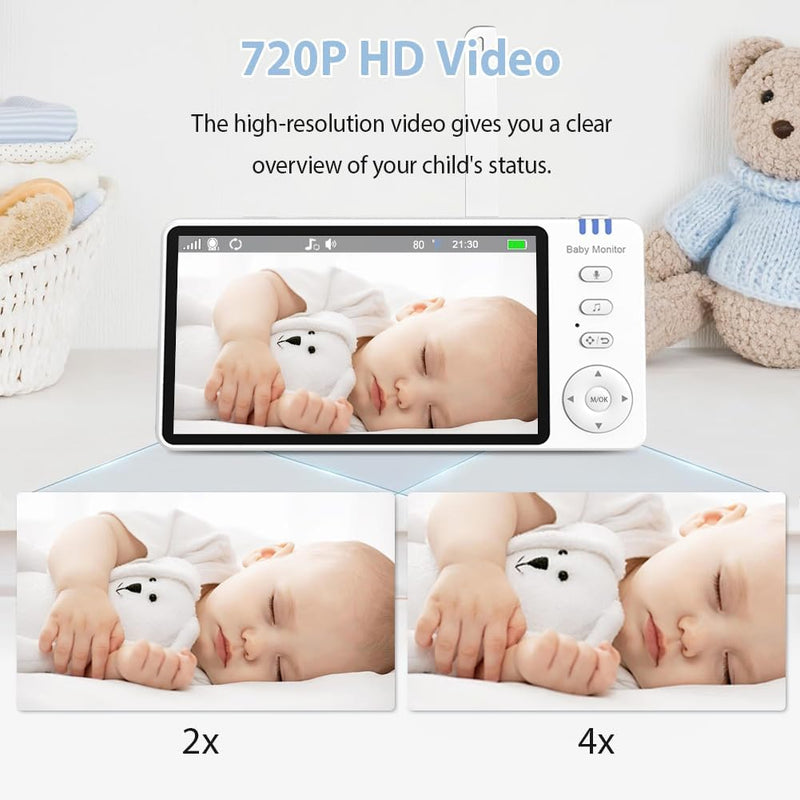 Ade Babyphone mit Kamera 5 Zoll 720P HD IPS-Display Babyphone Kamera 2-Wege-Audio VOX-Modus 300M Rei