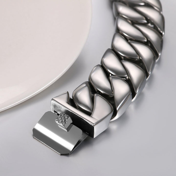 JewelryWe Personalisiert Armband Herren Panzerkette: Edelstahl Gross Schwer Biker Kettenarmband Hoch