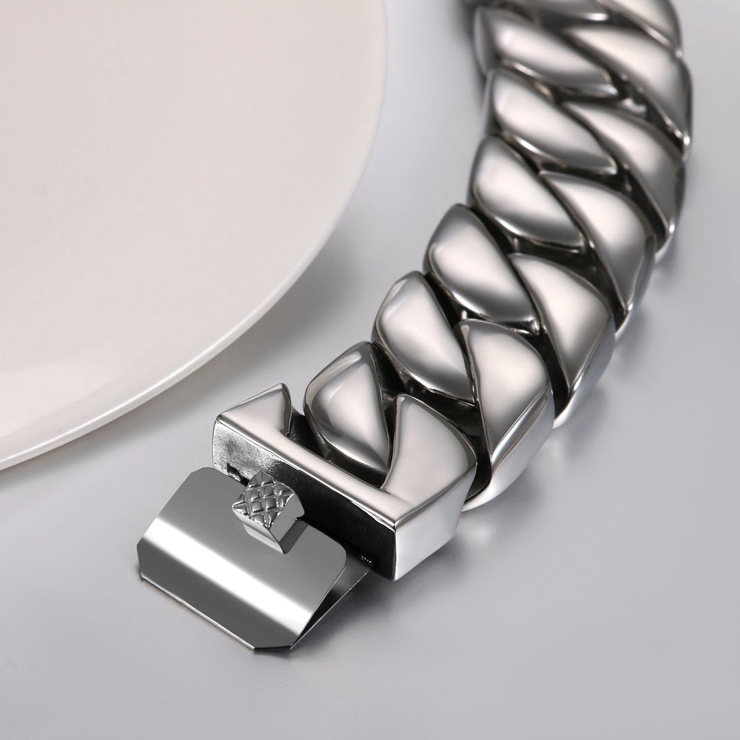 JewelryWe Personalisiert Armband Herren Panzerkette: Edelstahl Gross Schwer Biker Kettenarmband Hoch