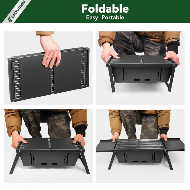 E EASTSTORM Camping Klappgrill Edelstahl– Tragbarer Kleiner Holzkohlegrill mit 4-stufiger Hitze, kla