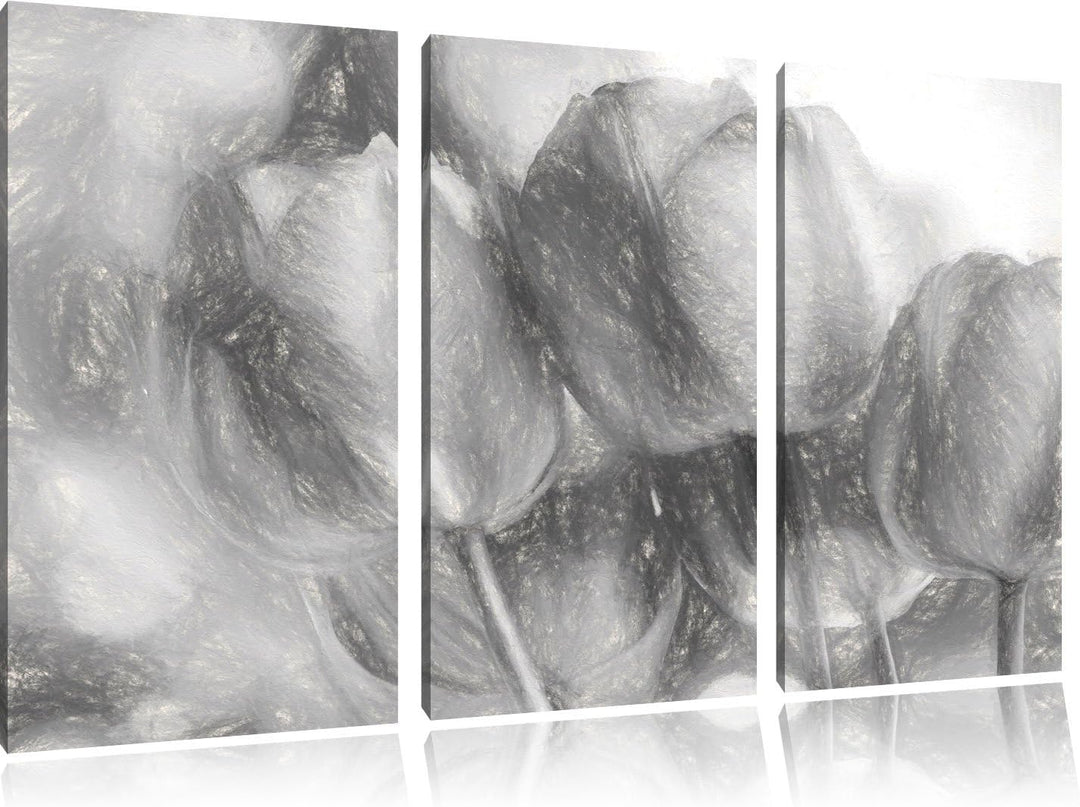 Pixxprint rote Tulpen als Leinwandbild/Grösse: 3 Teilig (120x80) cm/Wandbild/Kunstdruck/fertig bespa