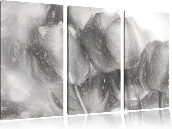 Pixxprint rote Tulpen als Leinwandbild/Grösse: 3 Teilig (120x80) cm/Wandbild/Kunstdruck/fertig bespa