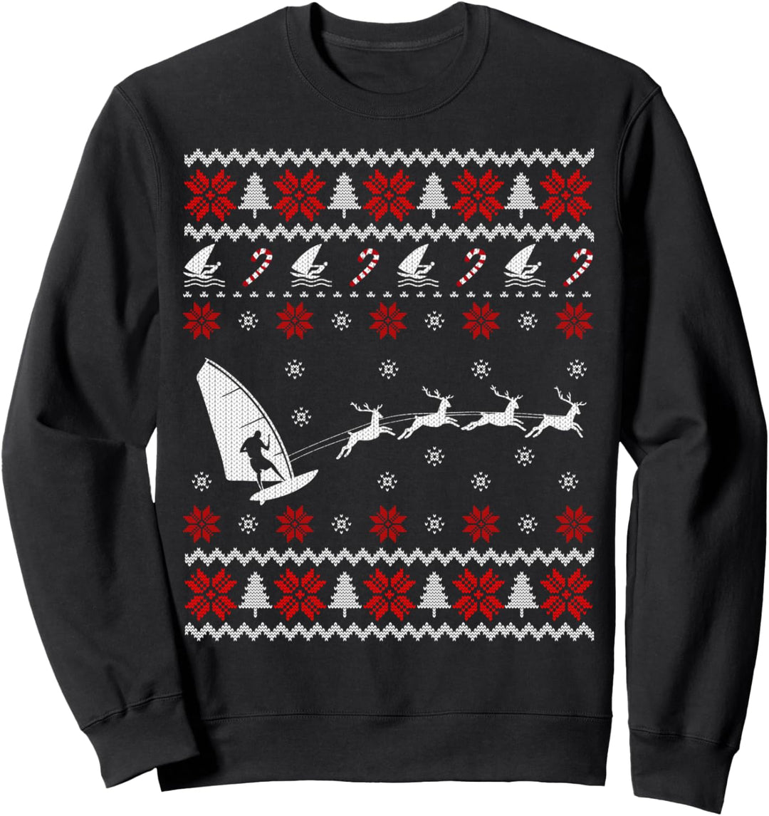 Funny Windsurfing Reindeer Ugly Christmas Sweater Gift Sweatshirt