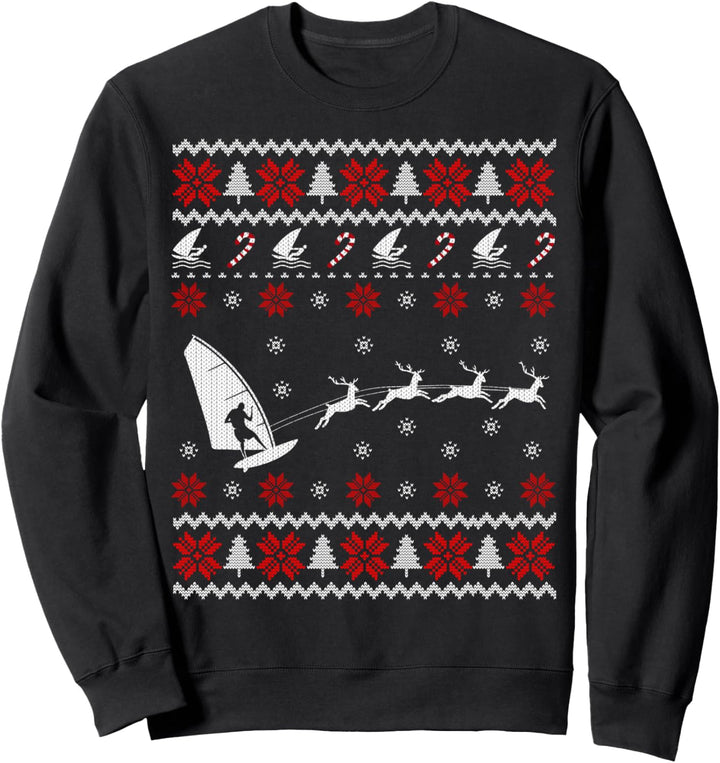 Funny Windsurfing Reindeer Ugly Christmas Sweater Gift Sweatshirt
